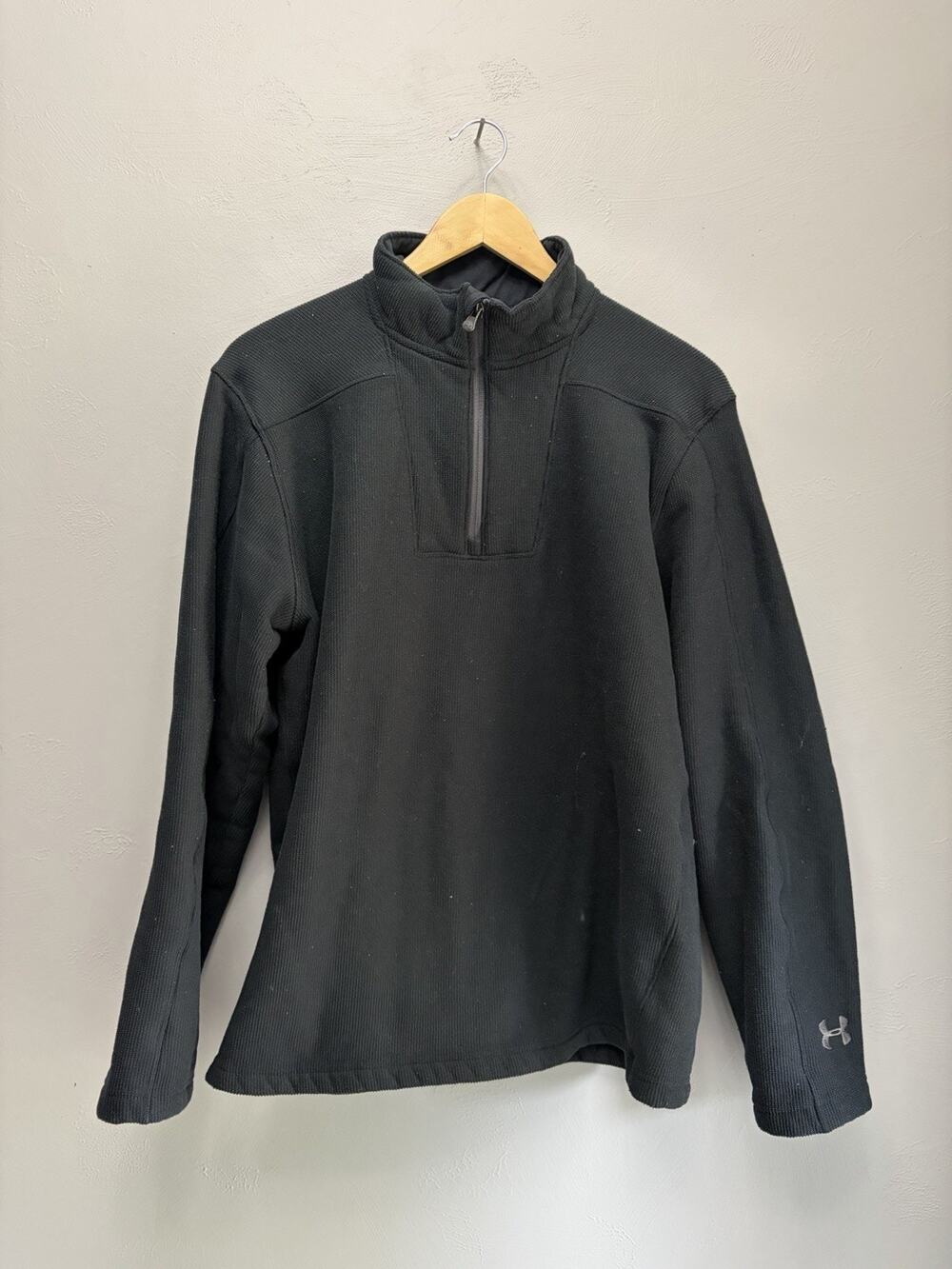 Under Armour Black ColdGear Waffle Fleece 1/4 Zip Pullover Jacket Mens L (0119)